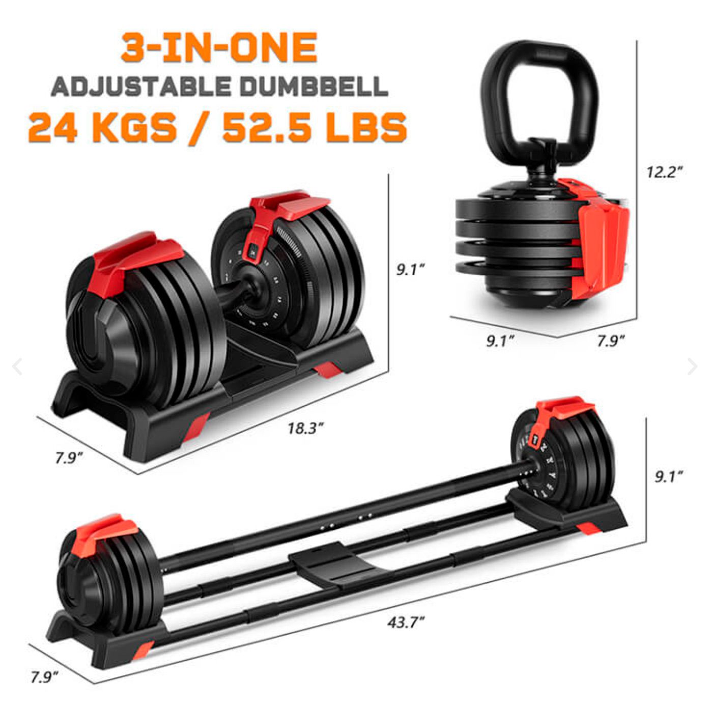 Odin Justerbar Håndvægt 3 i 1 Sæt (Inkl. Vægtstang og Kettlebell), billede 7 hos ActiveNordic